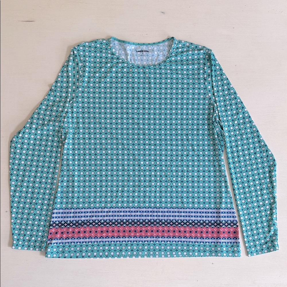 Lands' End Teal and Pink Patterned Top NEW sz XL